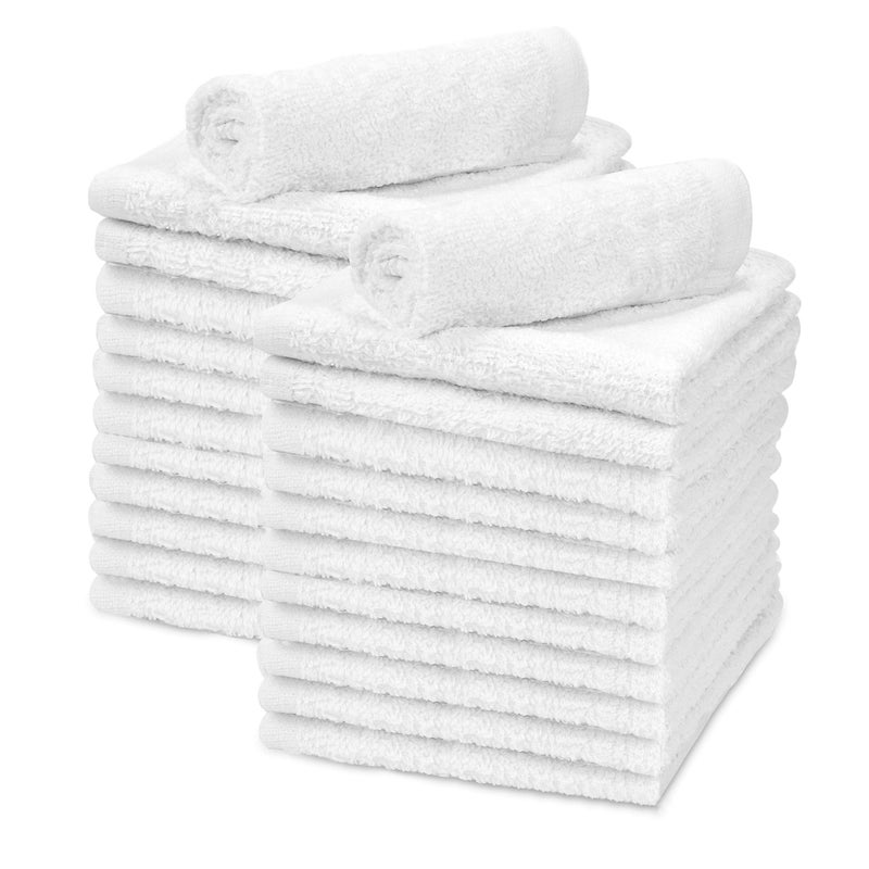 TALVANIA White Cotton Washcloths - Pack of 24 - Super Absorbent Bathroom Face Towels - 12" x12â€ Terry Bath Wash Cloth Set - Spa Home Cleaning Towel Multi-Purpose - 100% Ring Spun Cotton - Image 1
